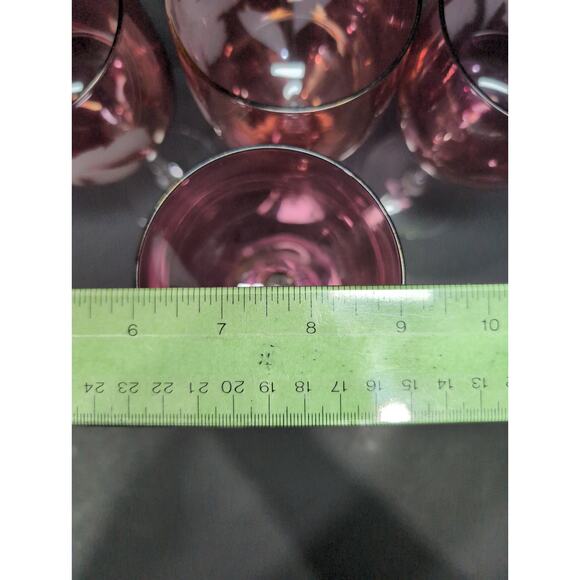 Cranberry Red Wine‎ Glasses, White Etched Flowers, Set Of 4, 7.75" H, Elegant - Picture 9 of 9